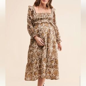 Frances Hart Maxine Brown and White Patterned Peasant Style Maternity Dress